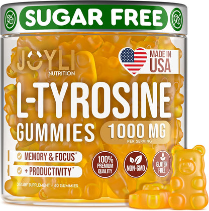Joyli Nutrition L-Tyrosine Gummies 1000mg - Calm and Focus Supplement - Sugar-Free, Vegan, Gluten-Free