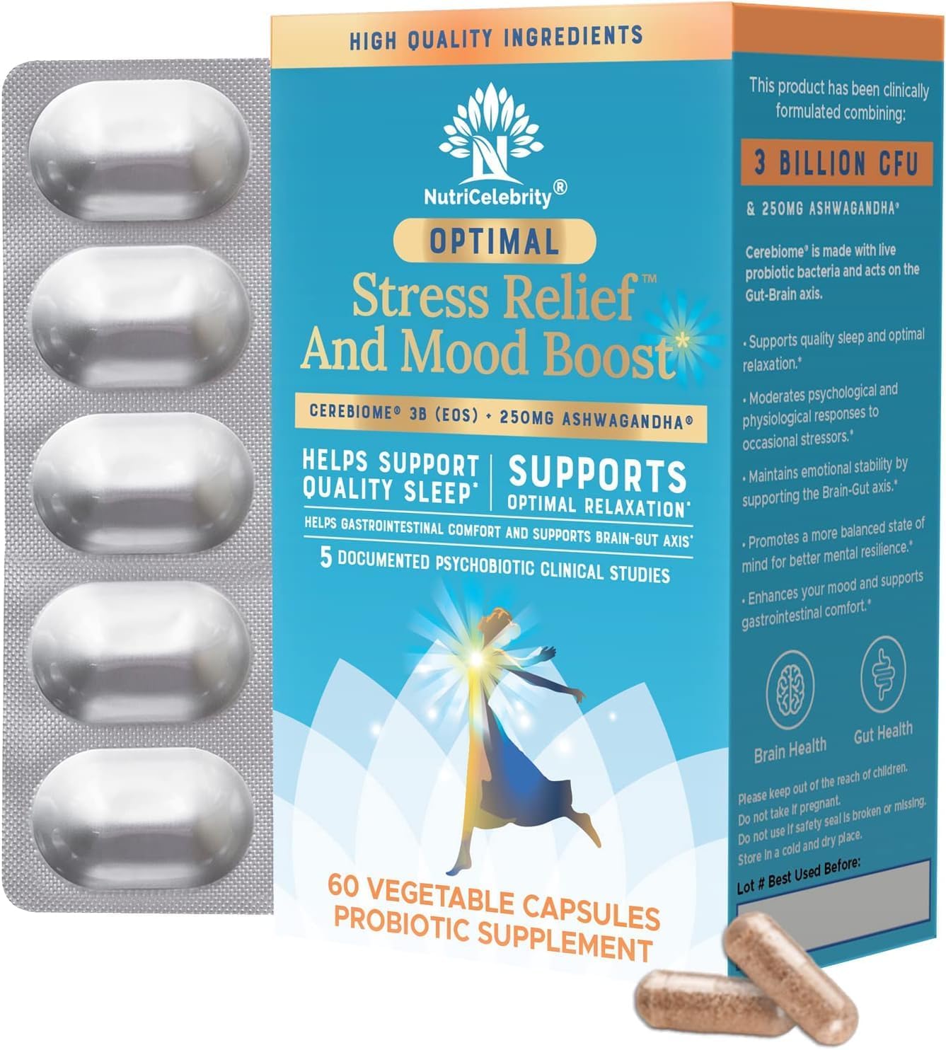 Optimal Stress Relief Supplement - Mood Support, Sleep Aid, KSM-66 Ashwagandha and Probiotics - 60 Capsules - görsel 10