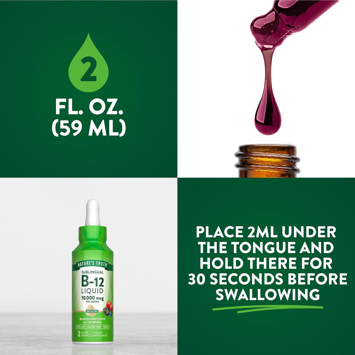 Nature's Truth B12 Sublingual Liquid Drops | 10,000 mcg | 60 ml | Vegan, Non-GMO & Gluten-free - görsel 5