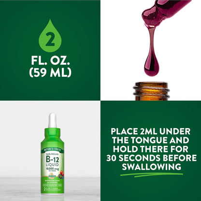Nature's Truth B12 Sublingual Liquid Drops | 10,000 mcg | 60 ml | Vegan, Non-GMO & Gluten-free