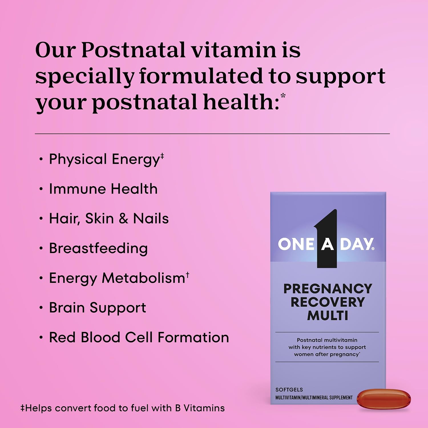 One A Day Postnatal Vitamins for Women, Postnatal Multivitamin with Folic Acid, Omega-3 DHA, B Vitamins – 60 Softgels - görsel 2