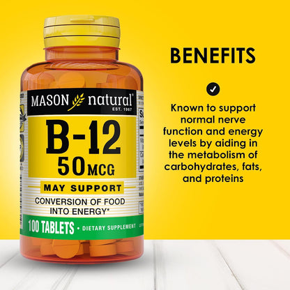 MASON NATURAL Vitamin B12 50 mcg with Calcium, 100 Tablets