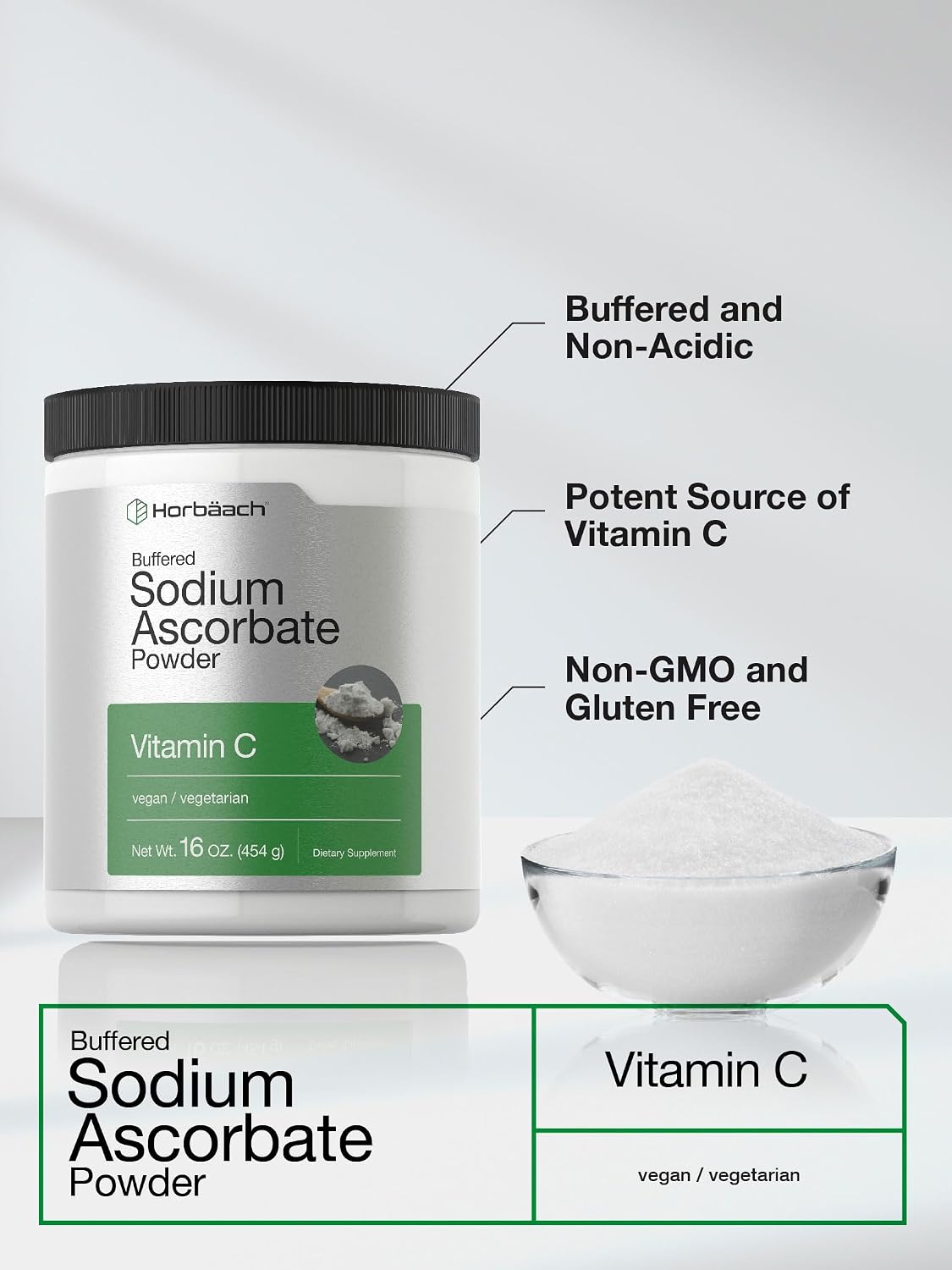 Horbäach Buffered Sodium Ascorbate Vitamin C Powder | 454 g | Vegan, Non-GMO, and Gluten-free Food Supplement - görsel 4