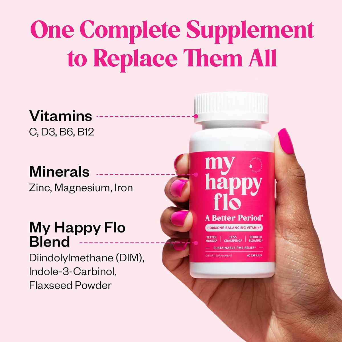 My Happy Flo Period Relief Supplement – Cramp Relief, Heavy Periods & Irregular Period Support, Bloating & Fibroid, Plant-Based PMS & Hormone Support | 60 Caps - görsel 3