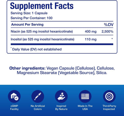 High Absorption Vitamin B3 Niacin (Flush Free) - Clinical Formula - 100 Servings