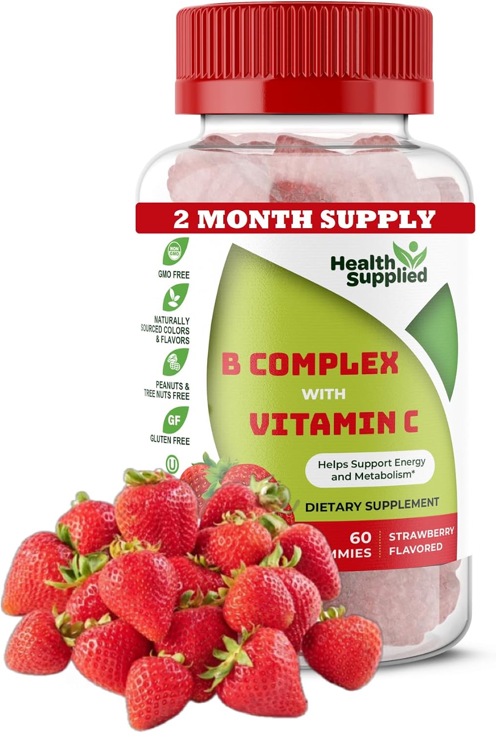 Strawberry Flavoured Vitamin B Complex Gummies – B Complex with Vitamin C – Helps Support Normal Nervous System Function and Energy Levels – Assists Normal Cognitive Function – Great Tasting and Easy to Swallow - görsel 1