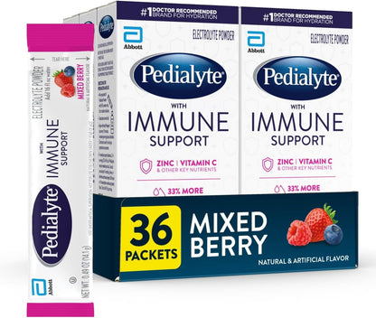 Pedialyte with Immune Support Electrolyte Drink Powder – Fruit Punch Flavour, 24 Powder Packets