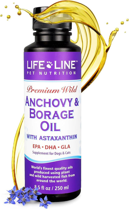 Lifeline Wild Anchovy & Borage Oil for Dogs | Omega-6 GLA Supplement for Skin Health, Allergies & Coat | Reduces Shedding, Itching & Inflammation – 770 ml
