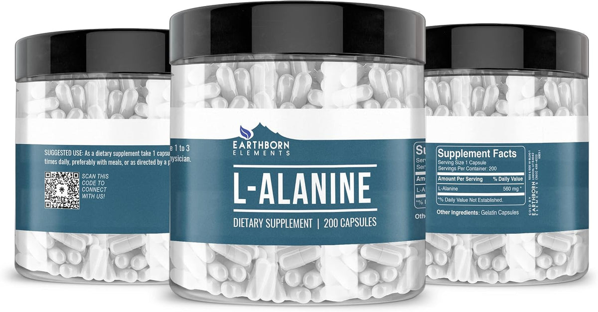 Earthborn Elements L-Alanine 200 Gelatine Capsules, Pure & Undiluted, No Additives - görsel 2