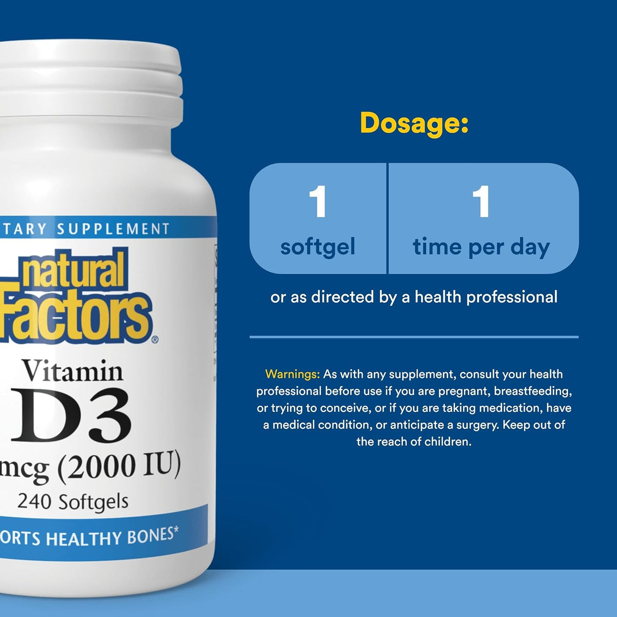 Natural Factors Vitamin D3 2000 IU, 240 Soft Gels - görsel 3