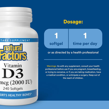 Natural Factors Vitamin D3 2000 IU, 240 Soft Gels