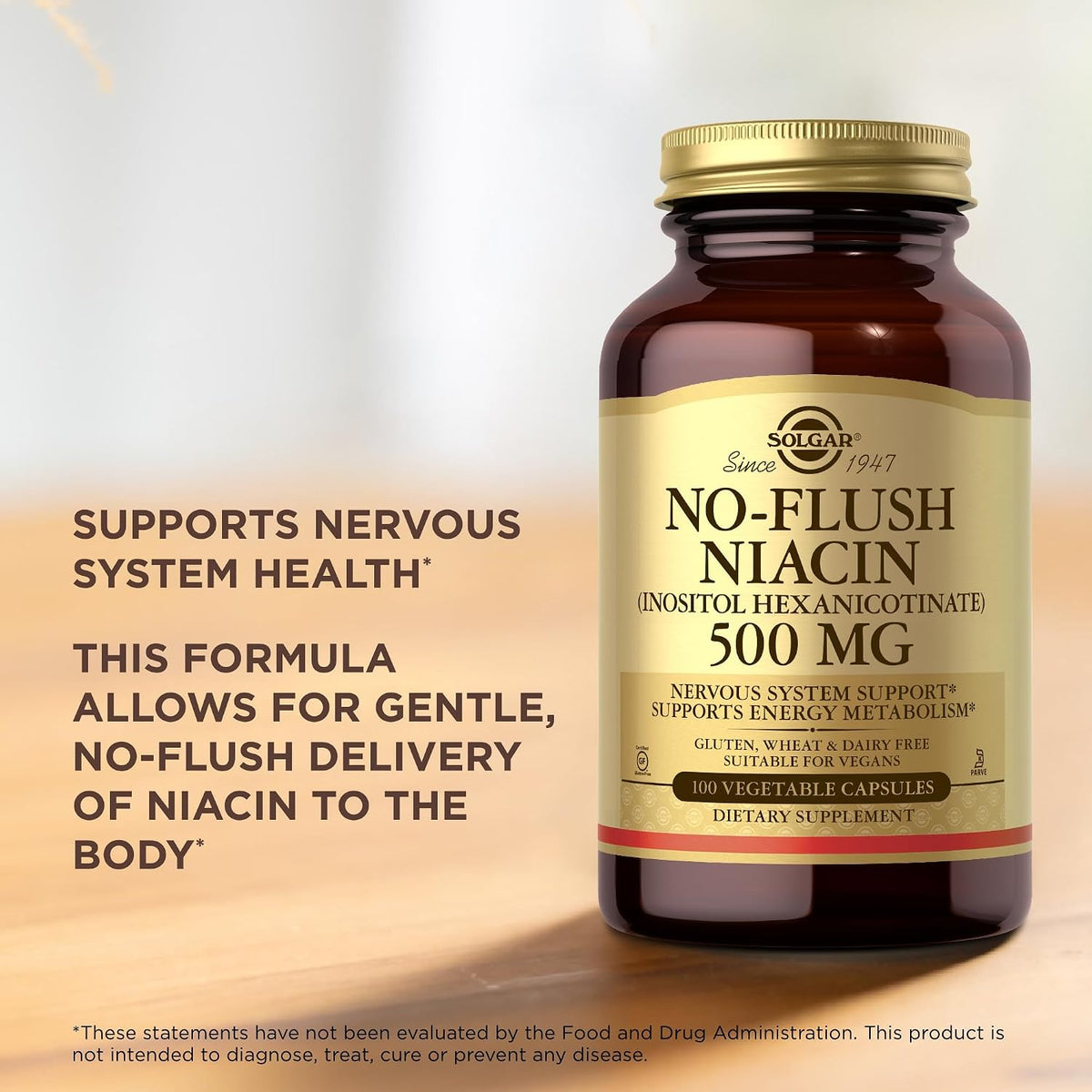 No-Flush Niacin 500mg, 100 Vegetable Capsules – Solgar - görsel 5