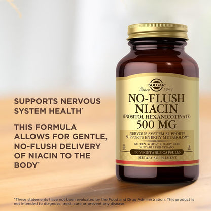 No-Flush Niacin 500mg, 100 Vegetable Capsules – Solgar