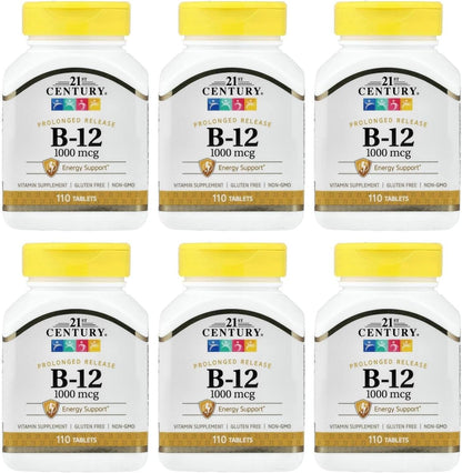 21st Century B-12 1000 mcg Prolonged Release Tablets, 110 Tablets (Pack of 6)
