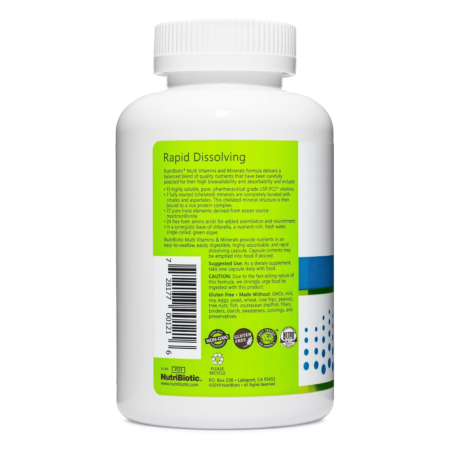 NutriBiotic Multi Vitamins & Minerals - 180 Capsules - görsel 2