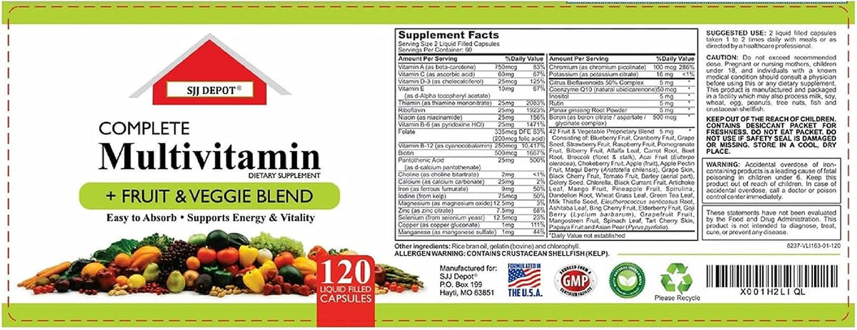 SJJ DEPOT Multivitamin Fruit & Vegetable Liquid Capsules - Daily Multivitamin for Women, Men, Seniors (120 Capsules) - görsel 5
