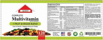 SJJ DEPOT Multivitamin Fruit & Vegetable Liquid Capsules - Daily Multivitamin for Women, Men, Seniors (120 Capsules)