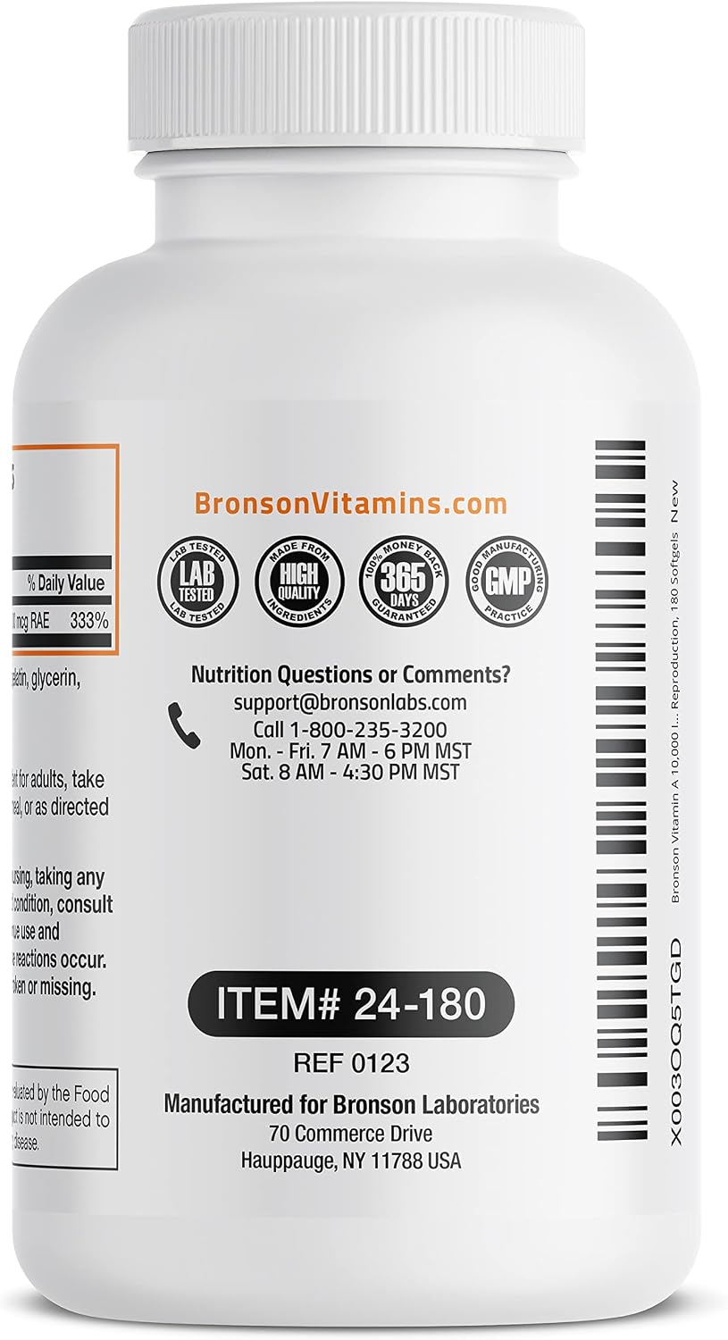 Bronson Vitamin A 10,000 IU Premium Non-GMO Formula, 180 Soft gel capsules - görsel 5
