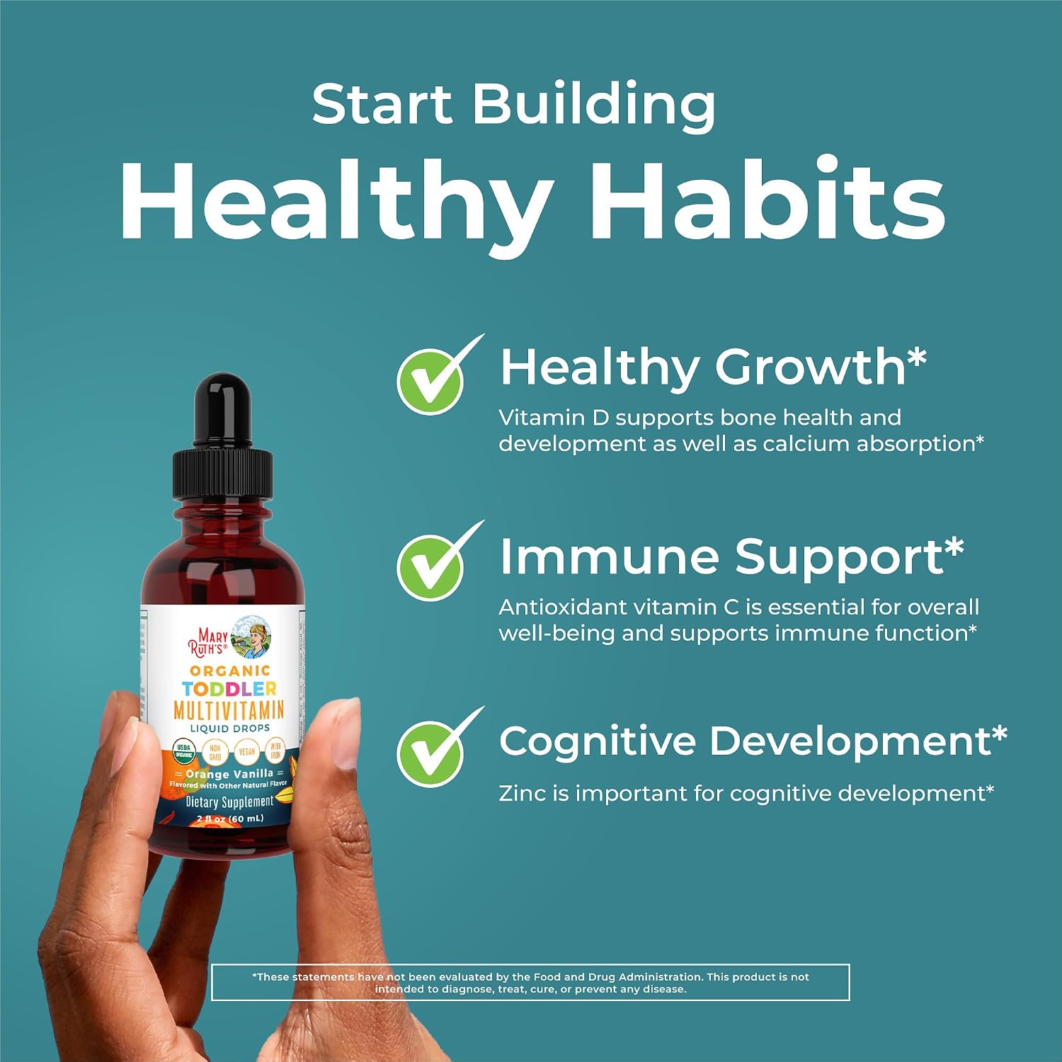 MaryRuth's Organic Multivitamin & Multimineral with Iron for Toddlers - Organic Liquid Drops - Ages 1-3 - 2 fl oz - görsel 5