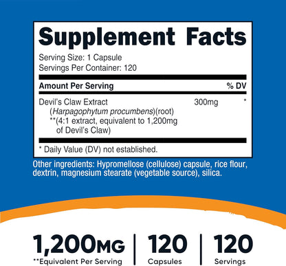 Nutricost Devil's Claw Extract 120 Capsules - 4:1 Extract, 300mg per Serving