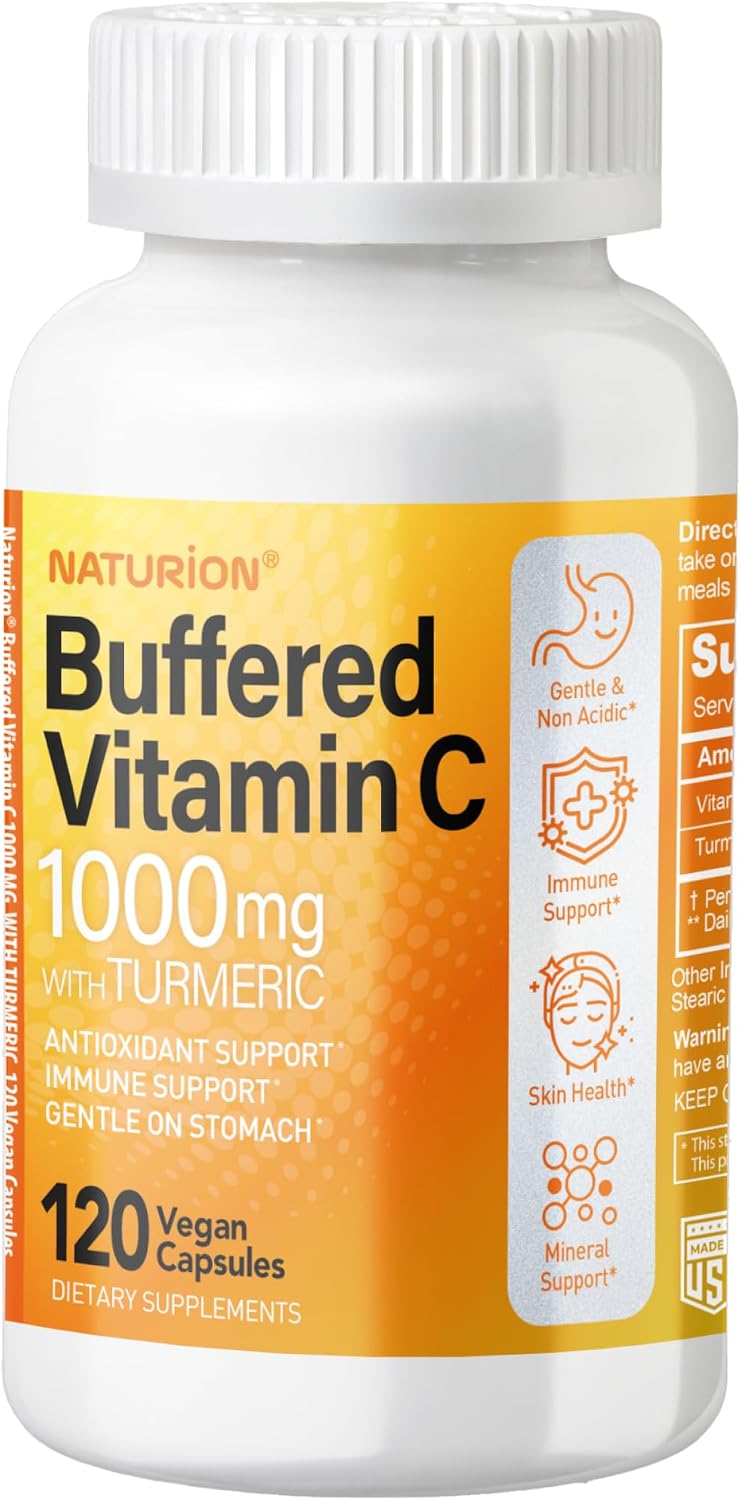 Buffered Vitamin C 1000 mg with Organic Turmeric - Supports Immune Function, Antioxidant, Healthy Skin & Joints - 180 Vegan Capsules - görsel 8