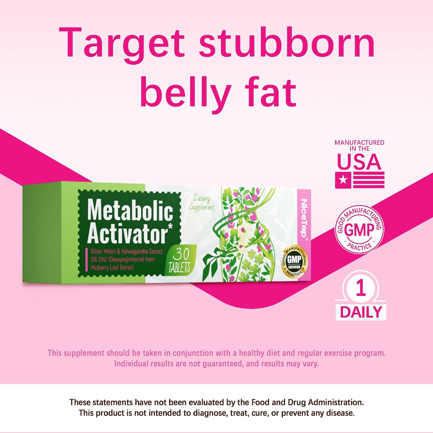 NiceTop Metabolic Activator with Mulberry Leaf Extract, Vitamin C, PQQ - 30 Tablets - görsel 3