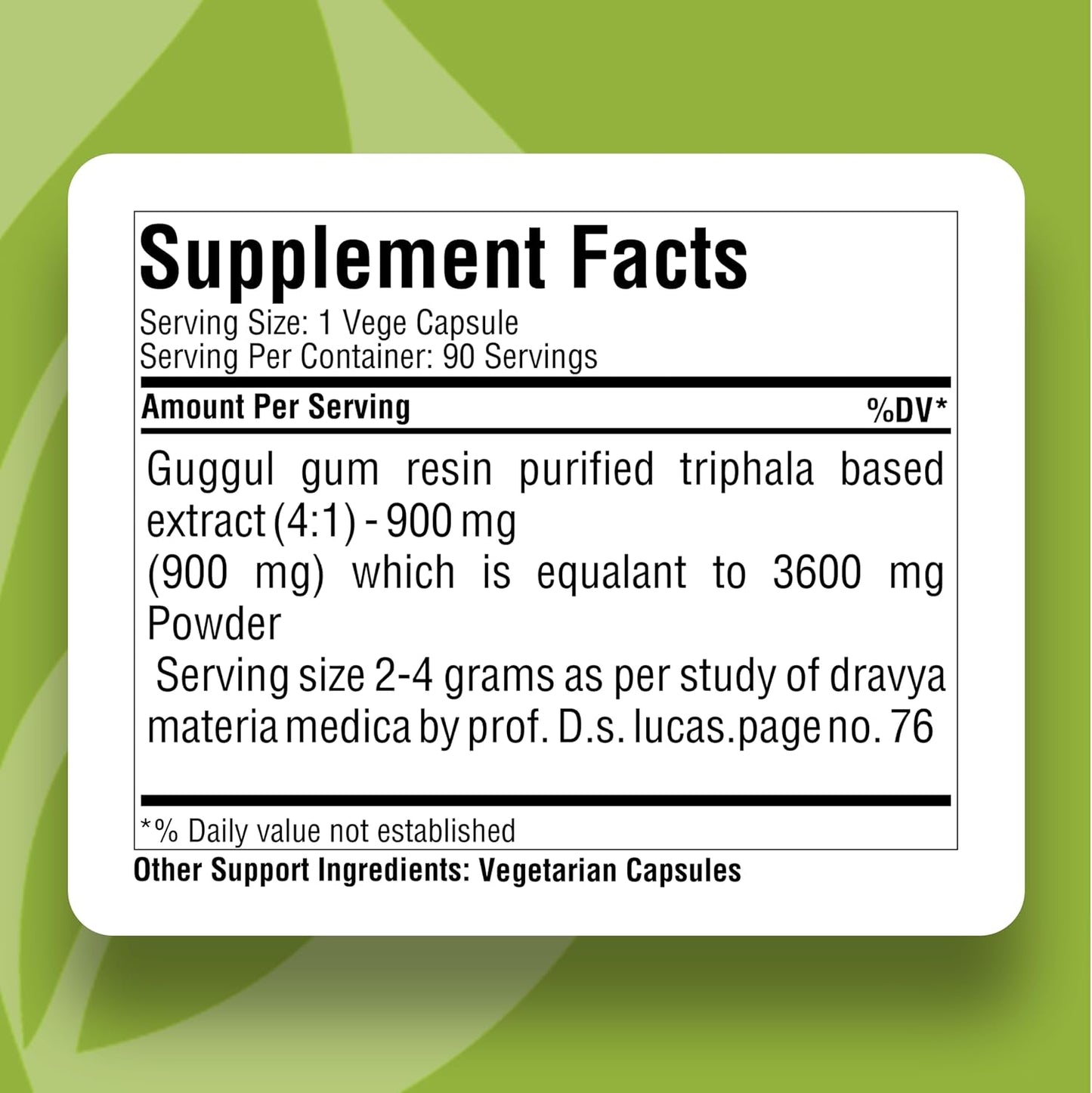 Shudha Guggul Capsules Commiphora Mukul 90 Vegetable Capsules 800 mg Each - görsel 3