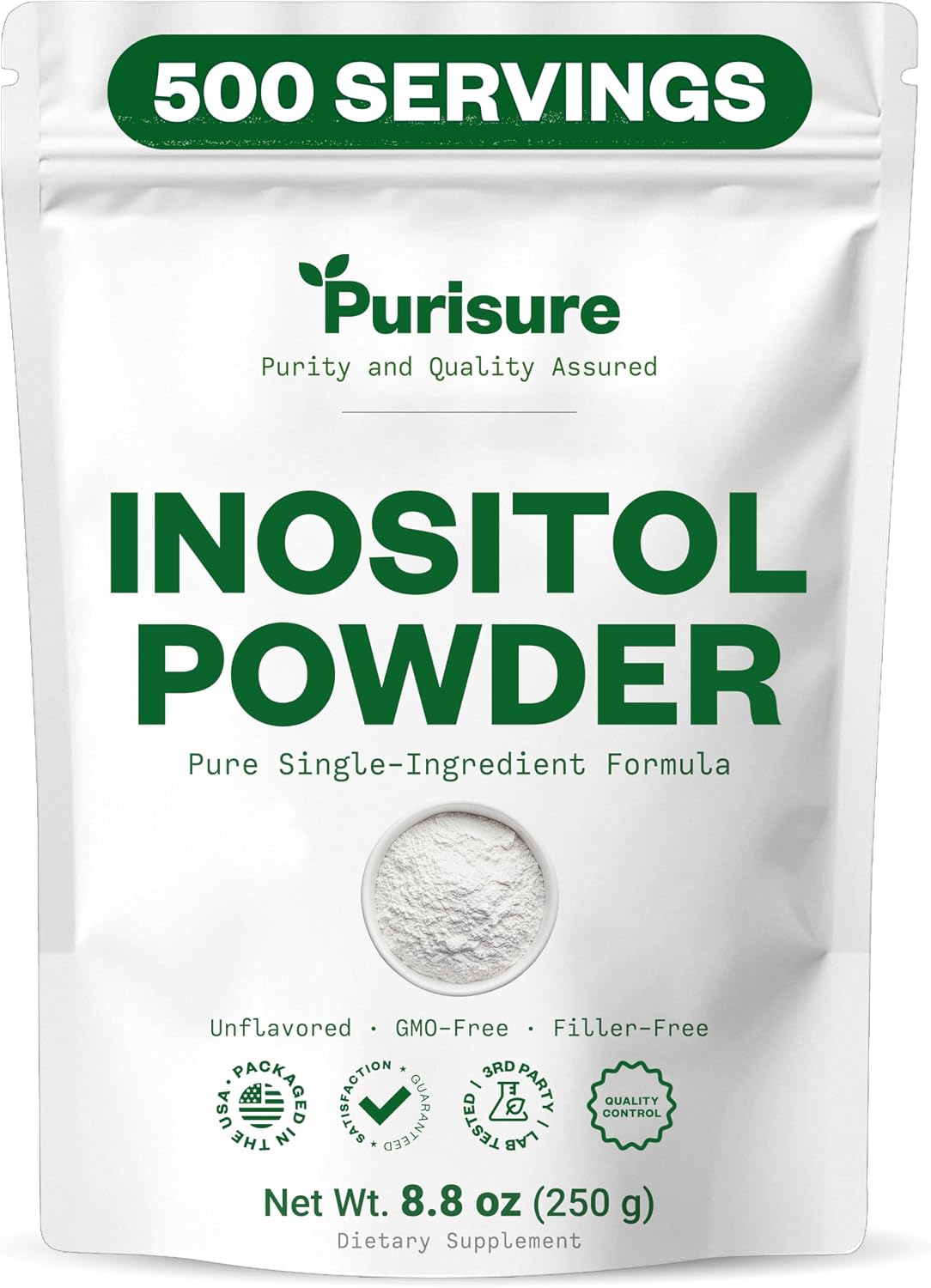 Purisure Inositol Powder (250g) - Pure Inositol for Hormonal Balance, Fertility Support & Brain Wellness - Vegan, Non-GMO, 500 Servings - görsel 1