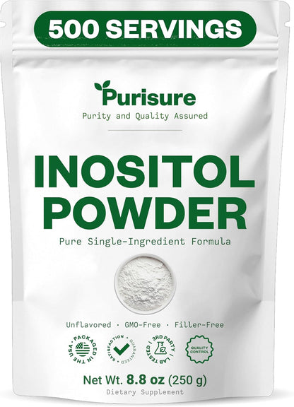 Purisure Inositol Powder (250g) - Pure Inositol for Hormonal Balance, Fertility Support & Brain Wellness - Vegan, Non-GMO, 500 Servings
