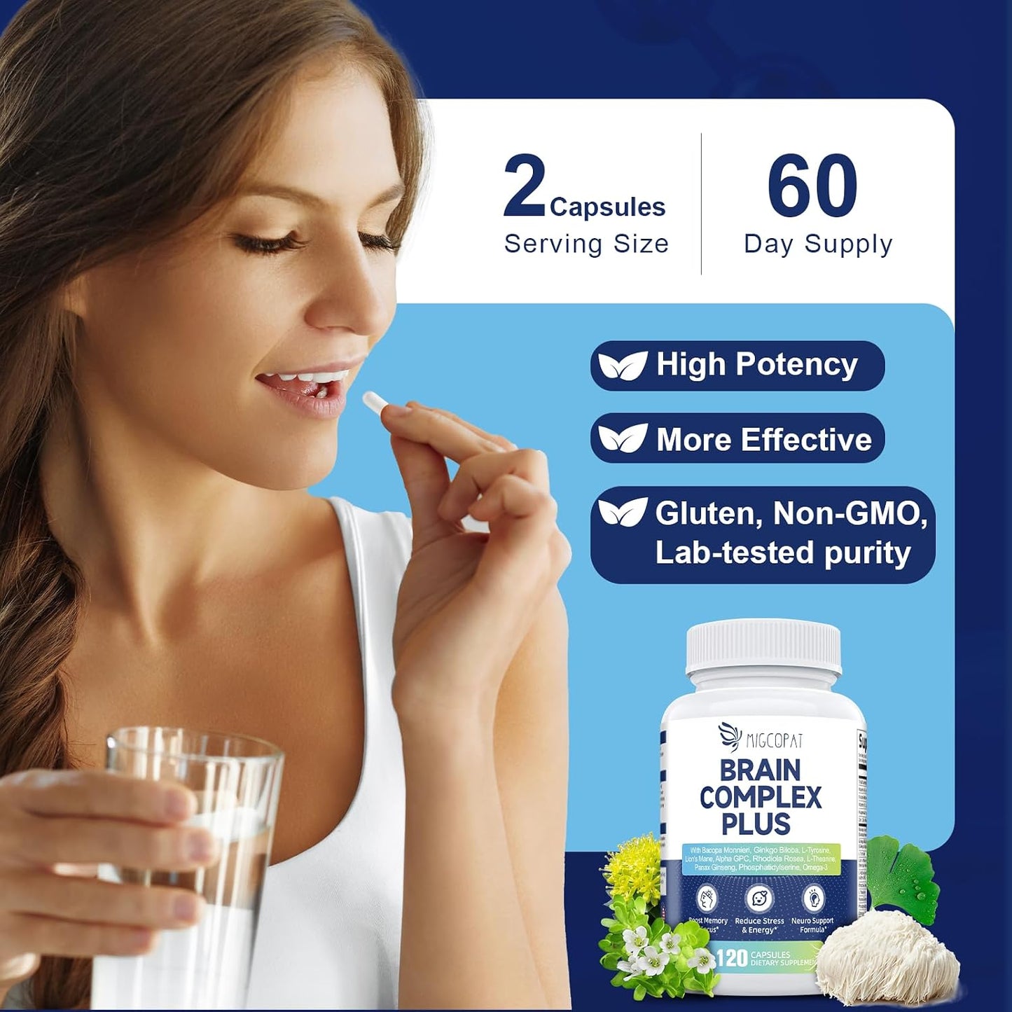 Brain Supplement for Memory & Focus - Nootropic with Bacopa Monnieri, Lion's Mane, Alpha GPC, and Phosphatidylserine - 120 Capsules - görsel 7