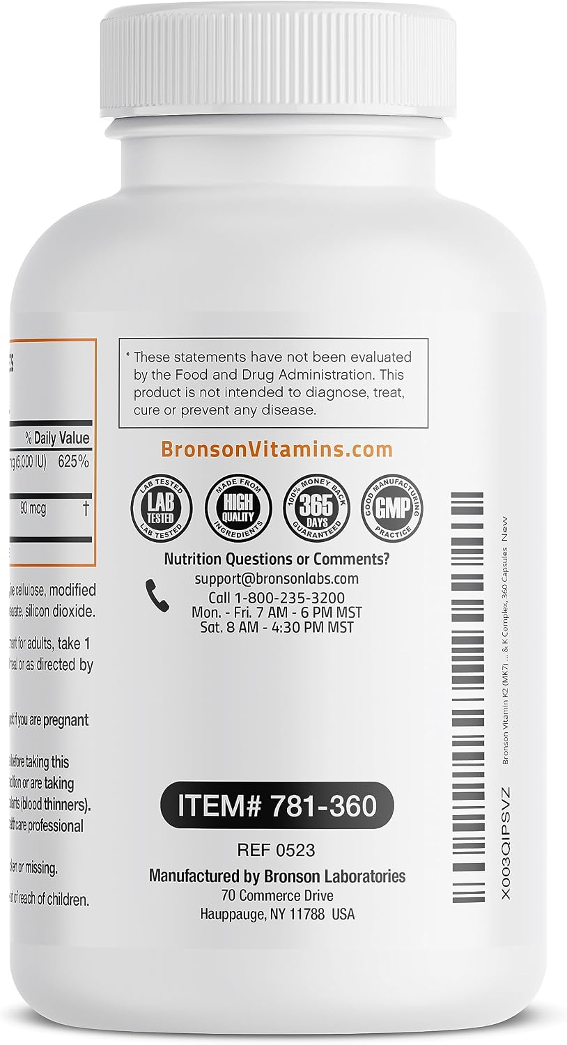 Bronson Vitamin K2 D3 (MK7) Supplement - 360 Capsules - görsel 7