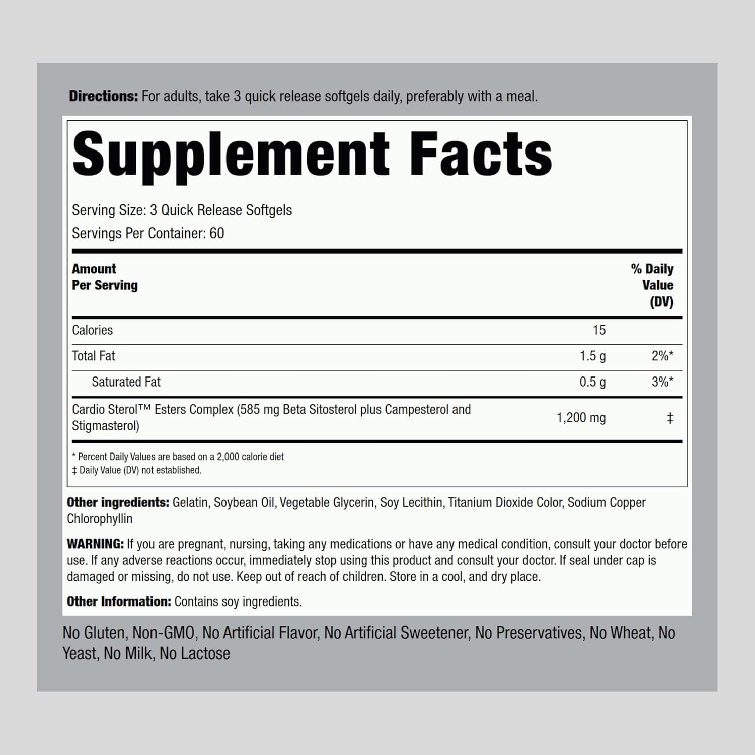 Piping Rock Beta Sitosterol Supplement for Men | 1200 mg | 180 Softgels | Plant Sterols Complex | Non-GM, Gluten-free - görsel 2