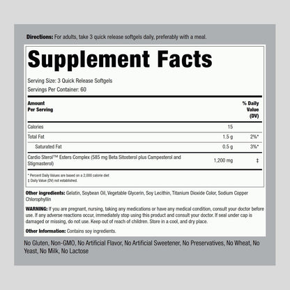 Piping Rock Beta Sitosterol Supplement for Men | 1200 mg | 180 Softgels | Plant Sterols Complex | Non-GM, Gluten-free