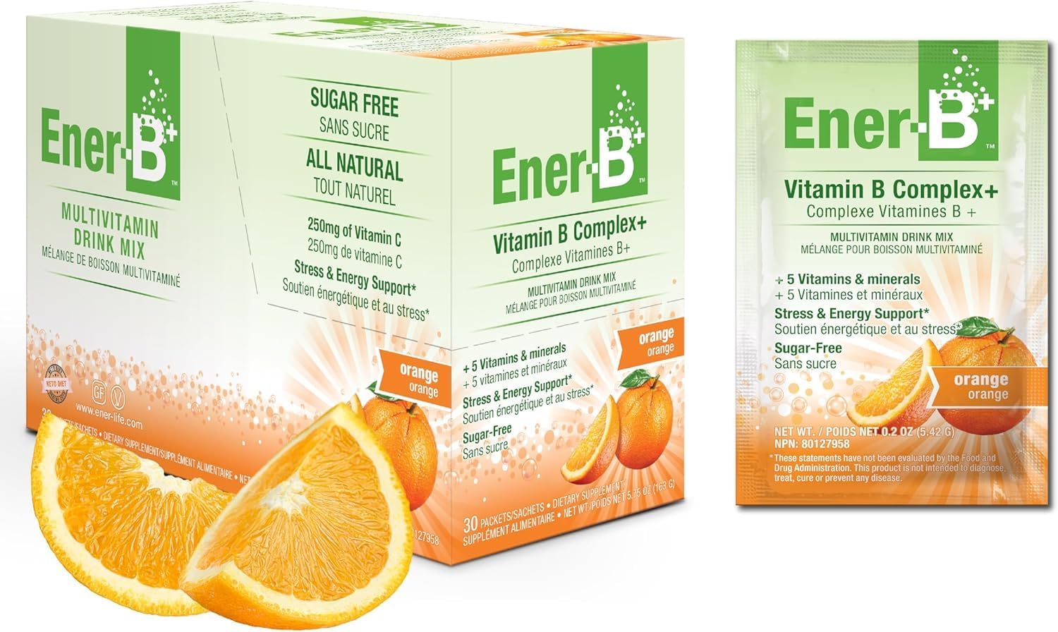 Ener-B+ Sugar Free Multivitamin Drink Mix, Vitamin B - Orange, 30 Sachets - görsel 1