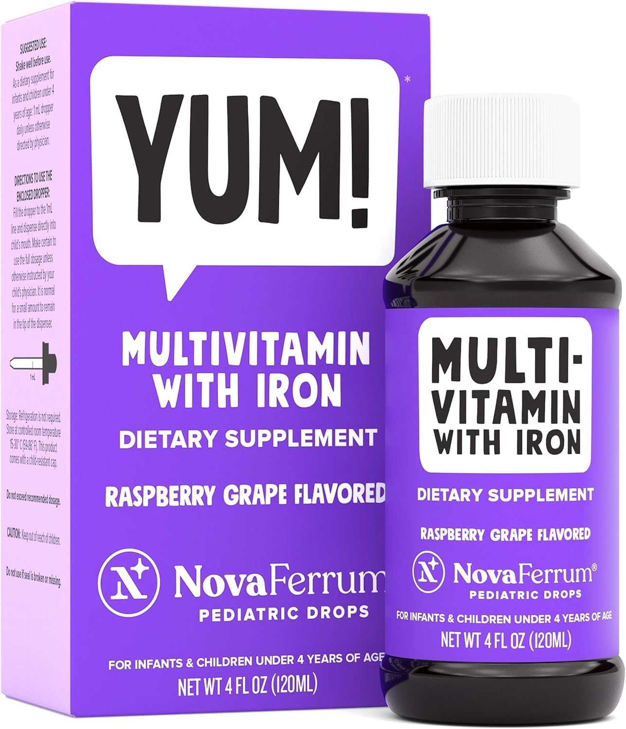 NovaFerrum Yum Multivitamin with Iron, 473 ml – Sugar Free, Gluten-free, Raspberry and Grape Flavour - görsel 9