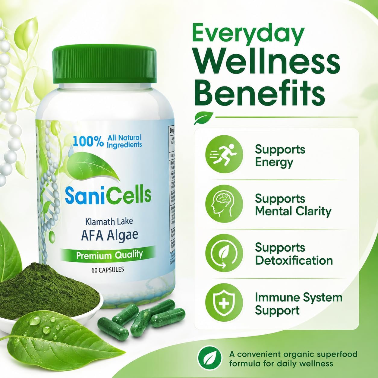 TROYA Sani Cells AFA Blue-Green Algae Capsules - Organic Superfood for Energy and Mental Clarity - görsel 4