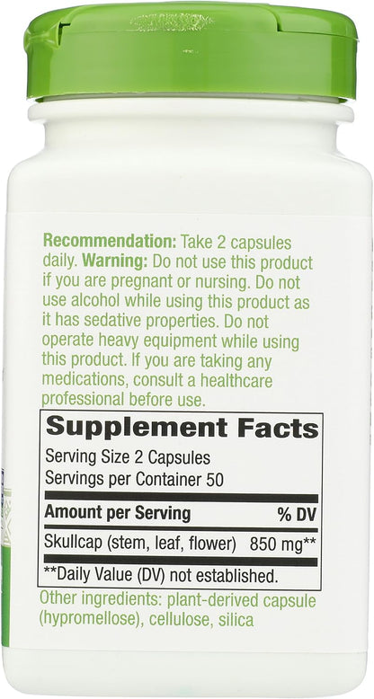 Nature's Way Skullcap Herb, 850mg per Serving, Traditional Herbal Sleep Support, 100 Vegan Capsules (Gluten Free)