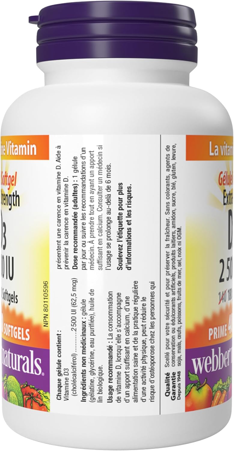 Webber Naturals Vitamin D3 2,500 IU Extra Strength, 180 Softgels - görsel 10