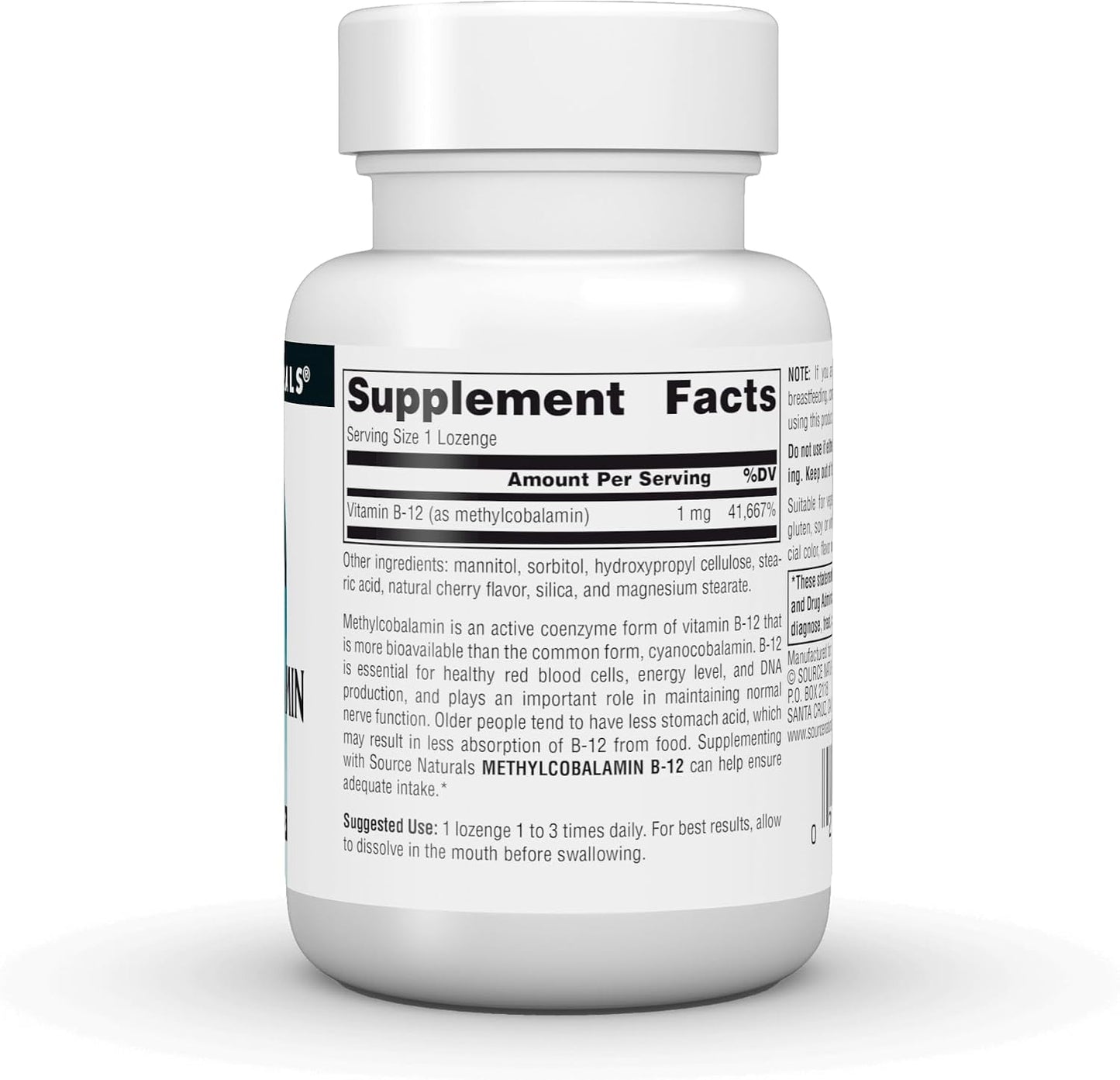 Source Naturals Methylcobalamin Vitamin B-12, Cherry-Flavoured, 1 mg - 120 Lozenges - görsel 3