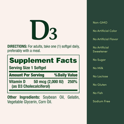 Nature's Bounty Vitamin D3, 2000 IU, 150 Softgels (Pack of 2)