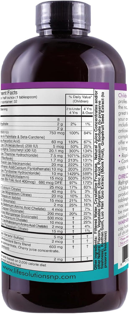 Life Solutions Children's Vitamins Multivitamin - Liquid Vitamin & Minerals - Complete Children Vitamins - Essential Liquid Minerals for Kids 16 fl oz