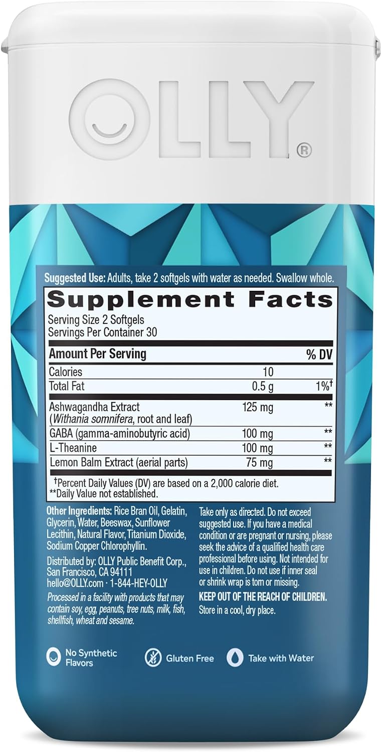 OLLY Ultra Strength Goodbye Stress Soft Capsules – Stress Relief Food Supplement with GABA, Ashwagandha, L-Theanine & Lemon Balm, 60 Count - görsel 7