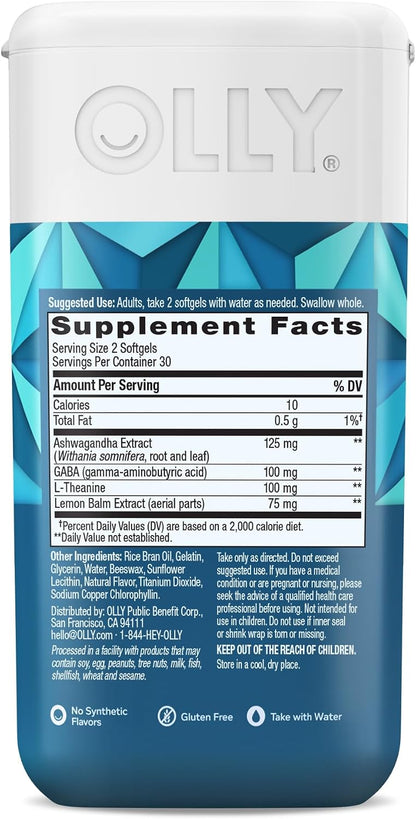 OLLY Ultra Strength Goodbye Stress Soft Capsules – Stress Relief Food Supplement with GABA, Ashwagandha, L-Theanine & Lemon Balm, 60 Count