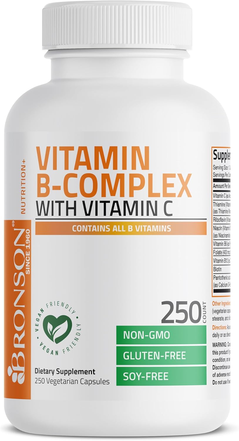 Bronson Vitamin B Complex with Vitamin C - 250 Vegetarian Capsules - görsel 6