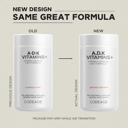 Codeage ADK Vitamins Supplement - Essential Vitamin A, D3, K1 & K2 (MK4 & MK7) - 12-Month Supply - Non-GM, Gluten-Free - 2-Pack