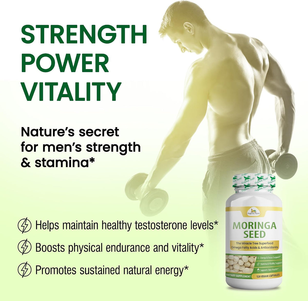 Organic Veda Moringa Seed Capsules - Omega 3-6-9, Antioxidants & Amino Acids, 120 Vegan Capsules - görsel 8