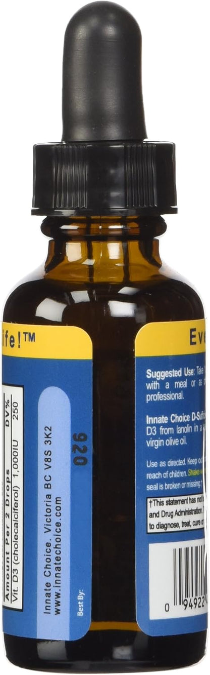 Innate Choice D Sufficiency Liquid Vitamin D3, 30 ml (500 IU per Drop)