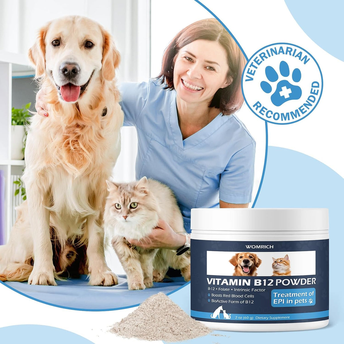 WOMRICH Appetite Support Vitamin for Cats & Dogs - Methylcobalamin B12 Powder with Folate and Intrinsic Factor - görsel 5