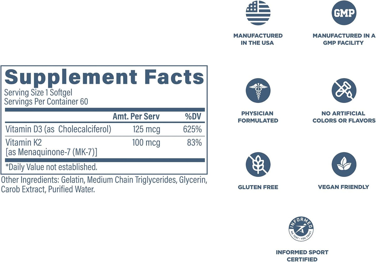 REVIVE MD Vitamin D3 & K2 Supplement for Men and Women, 5000 IU - Doctor Formulated K2 & D3 Vitamin Supplement Supports Bone Health & Muscle Strength - Immune & Cardiovascular Support (60 Servings) - görsel 6