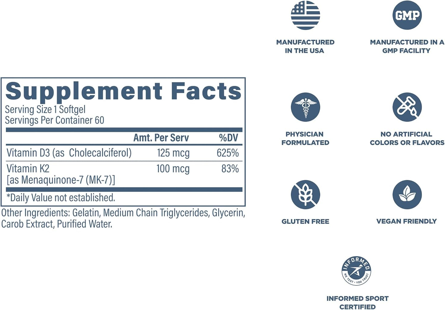 REVIVE MD Vitamin D3 & K2 Food Supplement | 5000 IU D3 + MK-7 K2 | 60 Soft gel capsules - görsel 6
